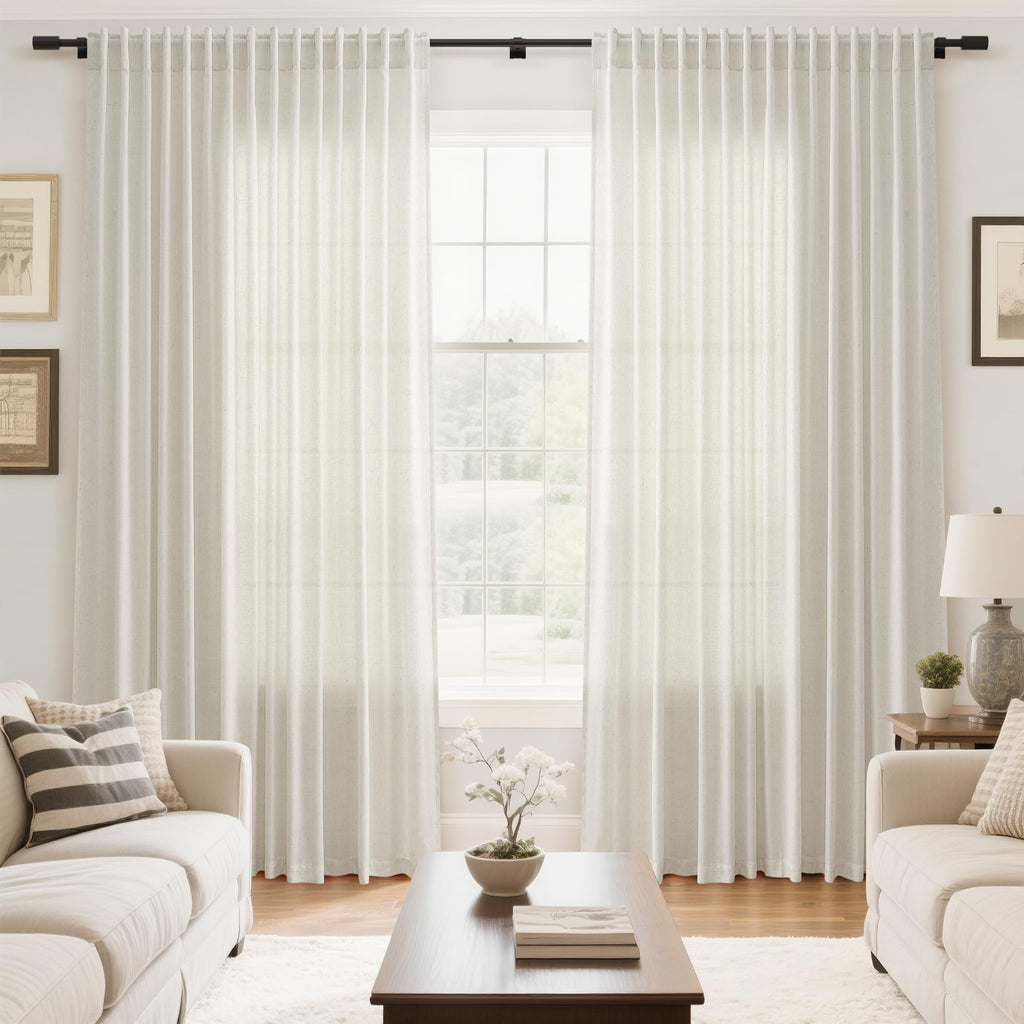 Nanspring Cream Extra Wide Linen Curtains for Living Room Light Filtering Semi Sheer Curtains for Sliding Door Natural Coastal Decor Sunroom Floor to Ceiling Window Curtain 2 Panels Set 100x102