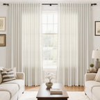 Nanspring Cream Extra Wide Linen Curtains for Living Room Light Filtering Semi Sheer Curtains for Sliding Door Natural Coastal Decor Sunroom Floor to Ceiling Window Curtain 2 Panels Set 100x102