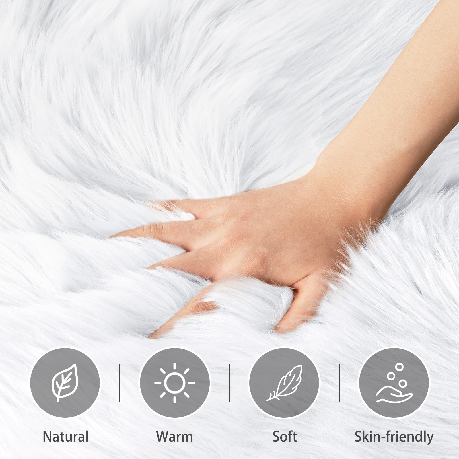 Ciicool 5 x 8 Feet Fluffy Faux Fur Area Rug White Faux Sheepskin Furry Rugs