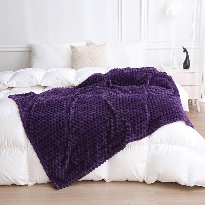 Puncuntex Deep Purple Throw Blanket 90"×90" Fuzzy 3D Jacquard Decorative