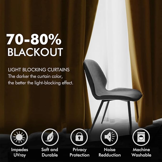 MIULEE Velvet Curtains Golden Elegant Grommet Thermal Insulated Soundproof Room Darkening Curtains/Drapes for Classical Living Room Bedroom Decor 52 x 90 Inch Set of 2