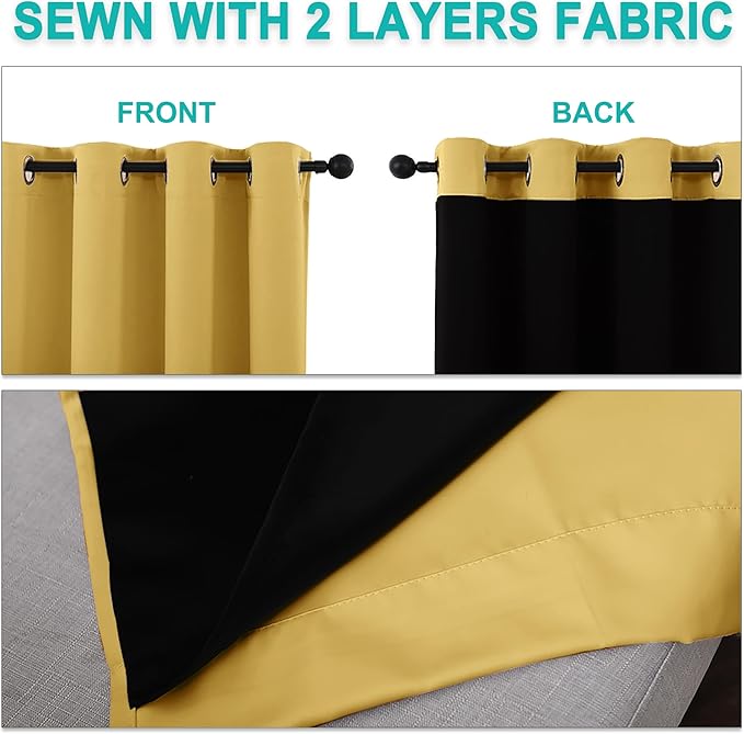 NICETOWN Bright Yellow 100% Blackout Curtains 45 inches Long, Thermal Insulated Full Blackout 2-Layer Lined Curtains, Energy Efficiency Window Draperies for Dining Room (2 Panels, 42-inch W)