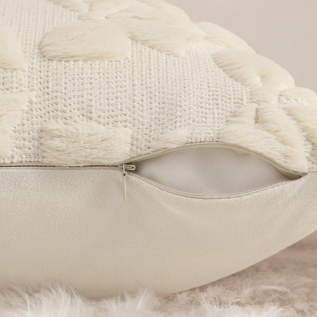 decorUhome Beige Bow Cute Girl Faux Fur Throw Pillow Covers 18x18 Set of 2