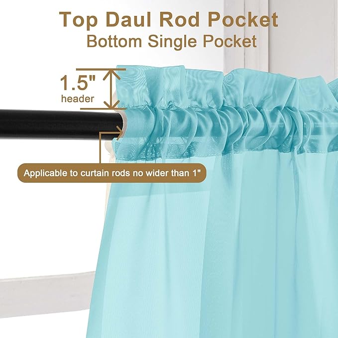 Chyhomenyc Aqua Sheer Curtains 84 Inches Long 2 Panels Set, Light Filtering Soft Airy Window Curtains, Rod Pocket for Living Room Bedroom Window Drapes, 42Wx84L Inch, 2PCS