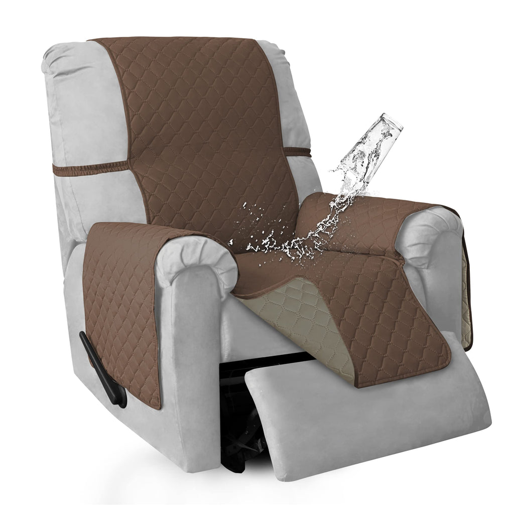 ISSUNTEX Double Protection 100% Waterproof Recliner Covers for Living Room, Reversible Furniture Protector Recliner Couch Sofa Slipcover for Dogs, Pets, Kids (Recliner, Brown/Beige)