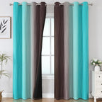 Estelar Textiler Brown and Teal Ombre Blackout Curtains 90 Inch Length 2 Panels Set, Thermal Insulated Drapes for Bedroom, Full Room Darkening Grommet Gradient Curtains for Living Room,52Wx90L
