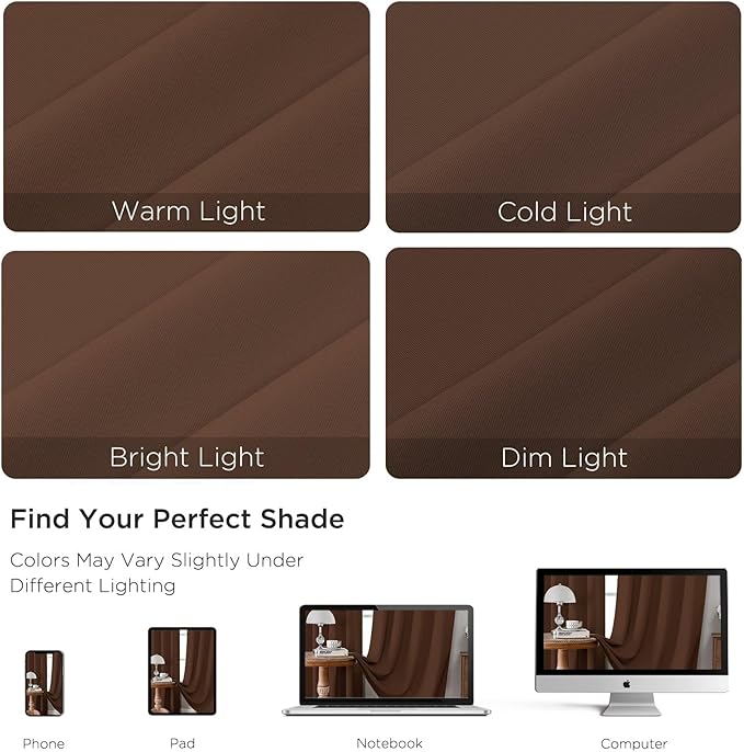 CUCRAF Brown Blackout Curtains 72 inch Length 2 Panels Set, Rod Pocket Room Darkening Drapes for Bedroom Living Room, Insulated Thermal Light Blocking Window Curtain (W52 x L72 Inch)