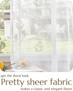 jinchan Belrose Linen Sheer Curtains for Living Room 63 Inch Length Sheer Voile Embroidered Floral Curtains for Bedroom Light Filtering Rod Pocket Window Treatments Farmhouse Decor 2 Panels White