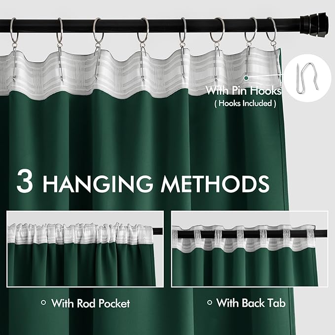 MIULEE Christmas Hunter Green Back Tab Blackout Curtains 52"x96" 2 Panels