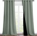 NICETOWN Greyish Green Blackout Curtains 90 inches Long, Full Light Blocking Drapes with Black Liner for Nursery, Thermal Insulated Draperies for Hall, Villa (2 Pieces, 46" Wide Each Panel)