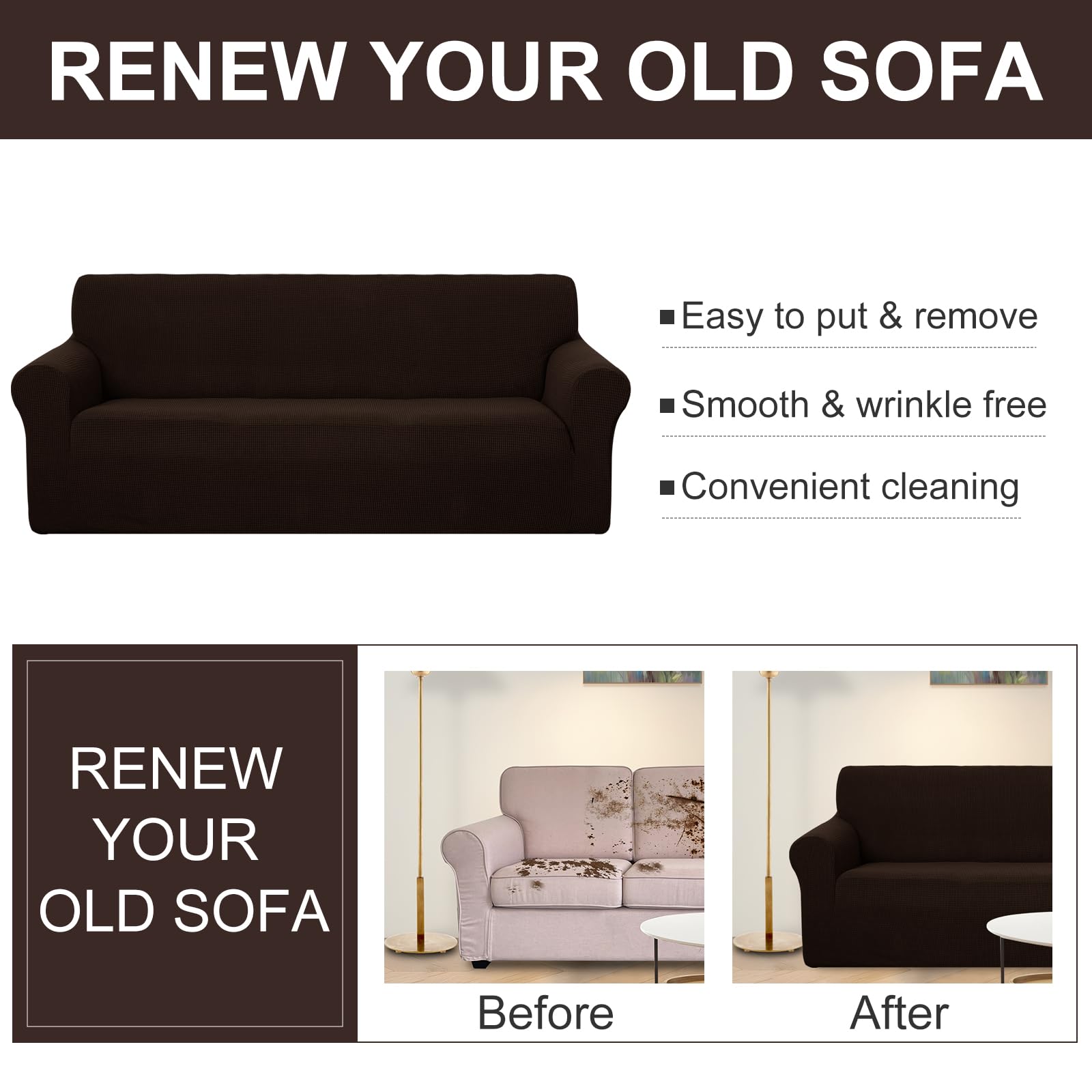 U-NICE HOME Oversized Stretch Couch Cover Slipcover, Chocolate