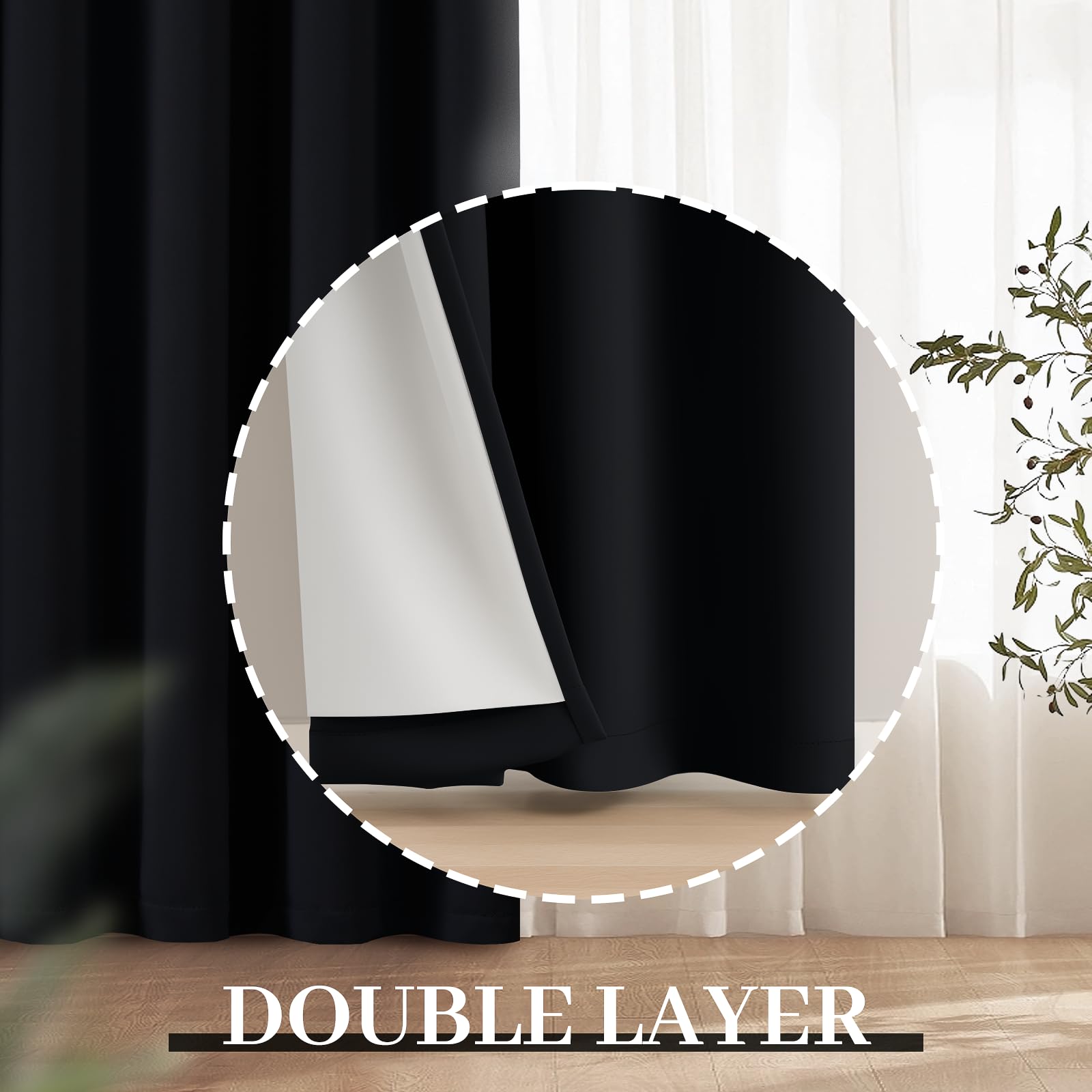 Yakamok Grey 100% Blackout Curtains W100xL84 inch Gray Sliding Door Drapes