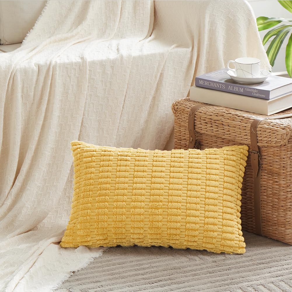 Fancy Homi 4 Packs Decorative Throw Pillow Covers for Living Room Couch Bed, Modern Farmhouse Boho Home Décor Accent Cushion Case, 20" x 12", Yellow