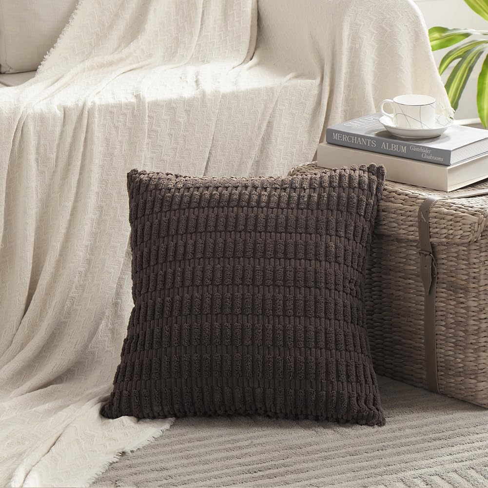 Fancy Homi 4 Packs Decorative Throw Pillow Covers for Living Room Couch Bed, Modern Farmhouse Boho Home Décor Accent Cushion Case, 20" x 20", Dark Brown