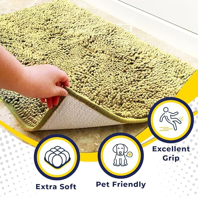 Muddy Mat® | Super Absorbent Door Mat Indoor, Microfiber Quick Dry Chenille Entryway Rug, Non-Slip Front Door Mat, Indoor Mats for Entryway, Machine Washable Pet Rug, Yellow 35"x60"