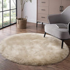 Fluffy Round Rug for Kids Room Beige Circle Faux Fur Area Rug for Bedroom, 4x4 Fuzzy Shag Rugs Furry Nursery Rug Teepee Mat, Circular Plush Floor Carpet