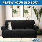 XINEAGE 2026 New 4 Pieces Extra Large Couch Covers for 3 Cushion Sofa Super Stretch Sofa Cover for 3 Large Seat Cushion Universal Fitted Slip Cover for Living Room (Black), 91"-110"(3 Cushions)