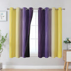Estelar Textiler Yellow and Purple Ombre Blackout Curtains 45 Inch Length 2 Panels, Full Room Darkening Gradient Drapes for Kitchen, Thermal Insulated Grommet Short Curtains for Bathroom,52Wx45L