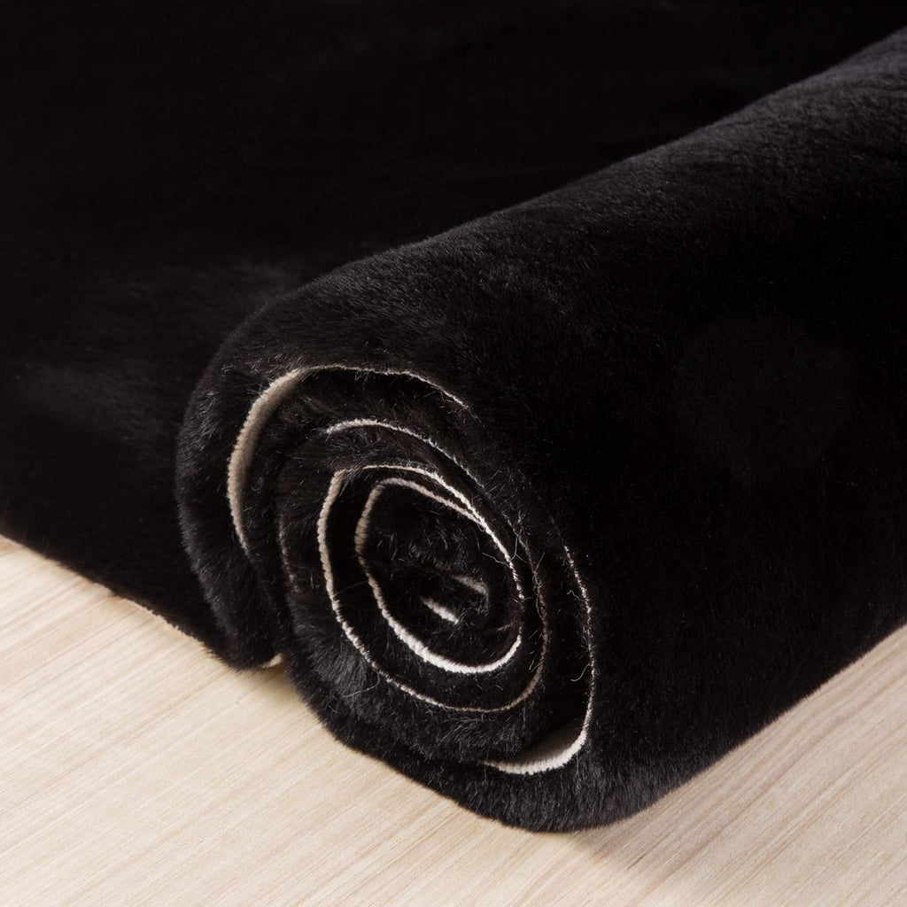 Ashler Faux Fur Rug, Ultra Soft Faux Rabbit Fur, Black Area Rugs, 3 x 5 Feet Rectangle, Machine Washable Nursery Decor Throw Rugs for Bedroom, Kids Room, Living Room