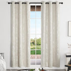 Deconovo Beige Blackout Curtains, Boho Farmhouse Curtain, Thermal Insulated Soundproof Drapes, Silver Branch Print, 42 x 84 Inch Long, Machine Washable Window Panels for Living Room Bedroom, Set of 2