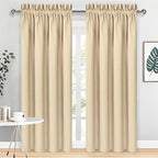 DWCN Blackout Curtains Room Darkening Thermal Insulated Bedroom Curtains Window Curtain Panels, 42 x 84 inches Long, Set of 2 Beige Rod Pocket Drapes
