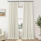 60 Inch Extra Wide Curtains for Windows 120 to 140 Blackout Linen 90 Inch Long Light Blocking Soundproof Patio Door Curtain 2 Panels Floor to Ceiling Drapes Heavy Thermal Insulated 60x90 Cream Ivory