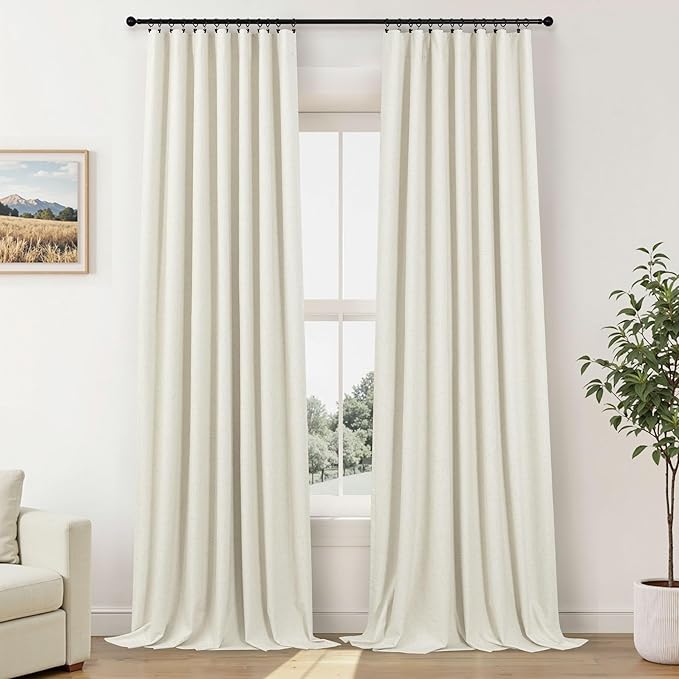 Blackout Curtains 94 Inches Long Custom Rustic for Living Dining Room Darkening Faux Linen Curtains Drapes Weather Burg Thermal Insulated Sound Draft Cold Warm Blocking Curtain No Light Cream Back Tab