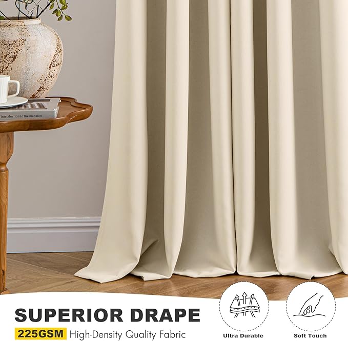 MIULEE Cream Beige Blackout Curtains - Thermal Insulated Bedroom Curtains Room Darkening Drapes for Living Room Kitchen Grommet Top Light Blocking Window Treatment, 40 x 45 Inches Long, 2 Panels