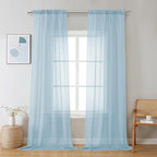 Chyhomenyc Sky Blue Sheer Curtains 108 Inches Long - Light Filtering Voile Extra Long Panel Drapes for Floor to Ceiling Window, Elegant Soft Living Room Curtains, Each 42Wx108L Inch, 9FT, 2 Panels