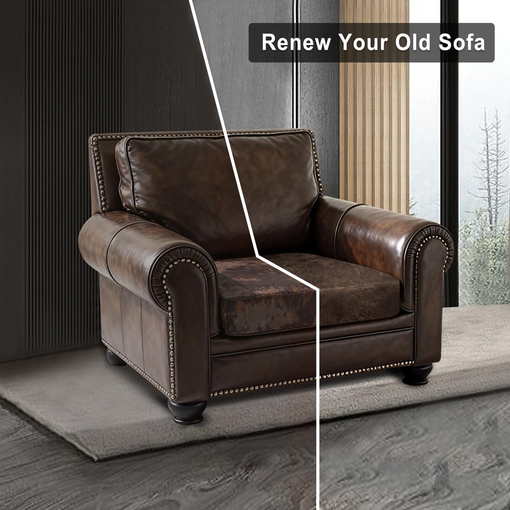 ANARACHON Leather Look Couch Cushion Covers Sofa Seat Slipcovers Sets Couches Furniture Protector for Sectional Armchair Loveseat Pets Kids Stretch Spandex Fabric (1 Cushion Armchair, Brown)