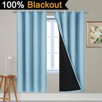 Yakamok 100% Blackout Lined Panels, Thermal Insulated Blackout Curtains for Bedroom, Heat Blocking Drapes for Living Room(52Wx72L, Sky Blue, 2 Panels)