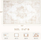 Area Rug 5x7 Vintage Rug: Washable Living Room Rugs Retro Medallion Distressed Large Rugs Soft Low Pile Non-Slip Indoor Floor Carpet for Bedroom Kitchen Nursery Dining Table Office (Beige, 5'x7')