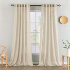 MIULEE Linen Curtains 96 Inch Length 2 Panels for Bedroom Living Room, Soft Thick Linen Textured Back Tab Window Drapes Semi Sheer Light Filtering Rod Pocket Modern Farmhouse Decor