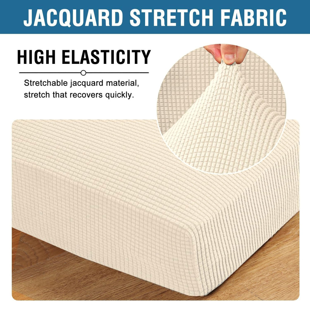 H.VERSAILTEX Super Stretch Individual Seat Cushion Covers Sofa Covers Couch Covers Slipcover Sets Thick Jacquard Textured Twill Fabric (2 Piece Large Sofa Cushion Covers, Cream)