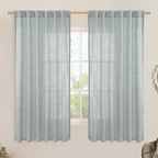 LAMIT Faux Linen Curtains 63 inches Long for Bedroom, Back Tab and Rod Pocket Linen Drapes Light Filtering Semi Sheer Curtains for Small Window/Farmhouse, 2 Panels (52 x 63 Inch, Greyish Blue)