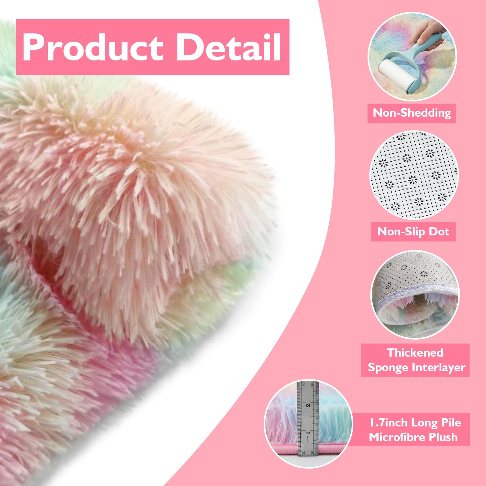 Rainbow Fluffy Round Area Rugs for Bedroom,5'X5'Shag Circle Small Area Rugs