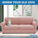 XINEAGE New 3 Pieces Couch Covers for 2 Extra Large Cushion Sofa Super Stretch Sofa Cover for 2 Large Seat Universal Loveseat Slip Cover for Living Room (Dusty Pink), 71"-91"(2 Cushions)