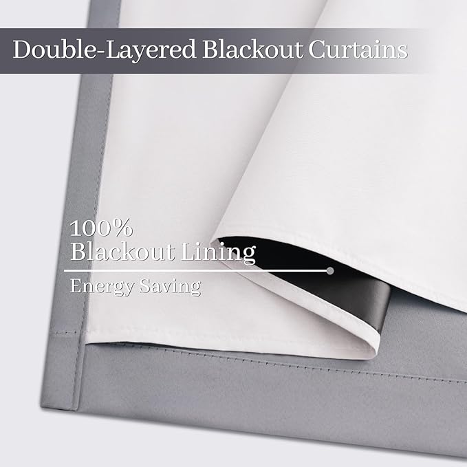 Yakamok Grey 100% Blackout Curtains 38x63 inch Long Gray Drapes-Bedroom
