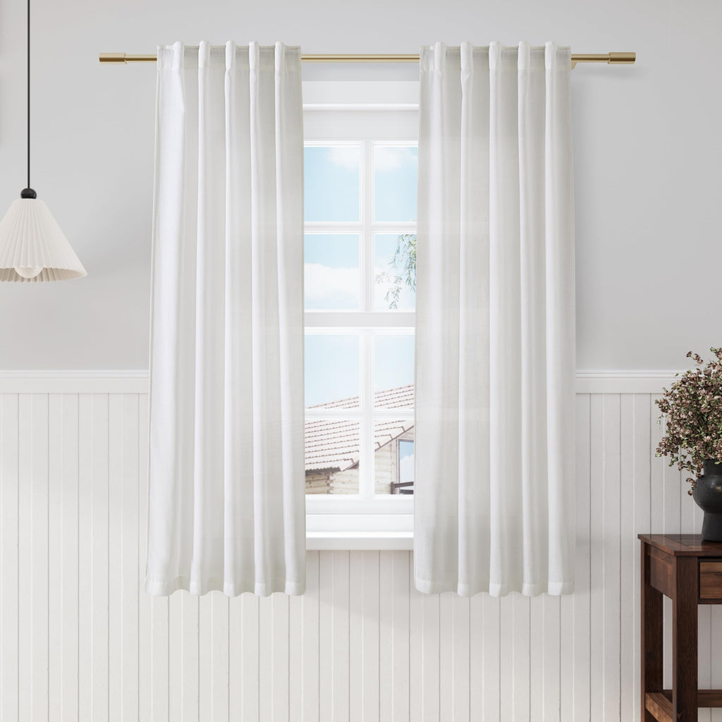 Off White Linen Curtains 63 inches Long for Bedroom Back Tab Sheer White Curtains Narrow Mini Skinny Door Decor Cotton Textured Gauze Curtain for Bathroom Kitchen 2 Panel Set 38x63