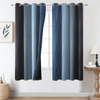 Navy Blue and Black Ombre Blackout Curtains for Bedroom 63 Inch Length
