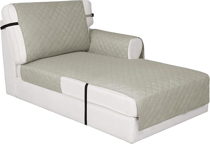 Easy-Going Reversible Chaise Lounge Couch Cover Water Resistant Sofa Cover Sectional L Shaped Sofa Slipcover with Adjustable Straps Furniture Protector for Dogs (115X34 in, Beige/Beige)