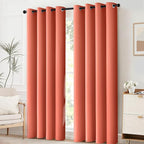 Yakamok Curtains 63 Inch Length Coral Orange Room Darkening Blackout Thermal Insulated Drapes Solid Grommet Top Window Curtain Panels for Girls' Bedroom (52x63 Inch, Coral Orange, One Pair)