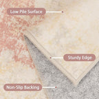 Area Rugs 8x10 for Living Room Bedroom, Modern Abstract Machine Washable Rug, Large Soft Low Pile Floor Carpet with Non Slip Backing for Dining Room, Pink/Cream
