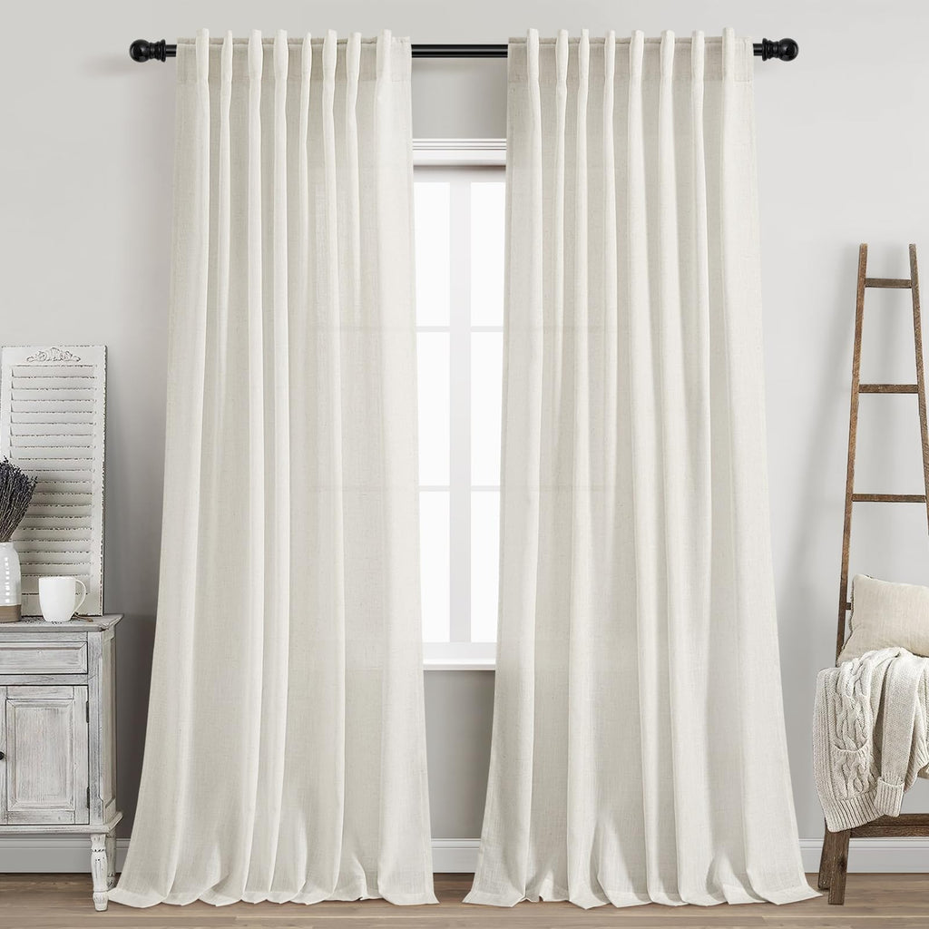 Nanspring Cream Linen Curtains 84 Inch Length 2 Panels Set for Living Room Back Tab Light Filtering Semi Sheer Curtain for Bedroom Farmhouse Drapes, 60x84 Inch, 2 Panels