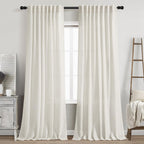 Nanspring Cream Linen Curtains 84 Inch Length 2 Panels Set for Living Room Back Tab Light Filtering Semi Sheer Curtain for Bedroom Farmhouse Drapes, 60x84 Inch, 2 Panels