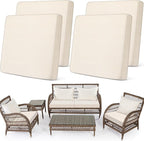 Newwiee Set of 4 Stretch Patio Cushion Covers Sofa Couch Seat Chair Slipcovers Cushion Cover Replacement Furniture Protector for Pets Washable(Beige,Seat Cover,Solid)