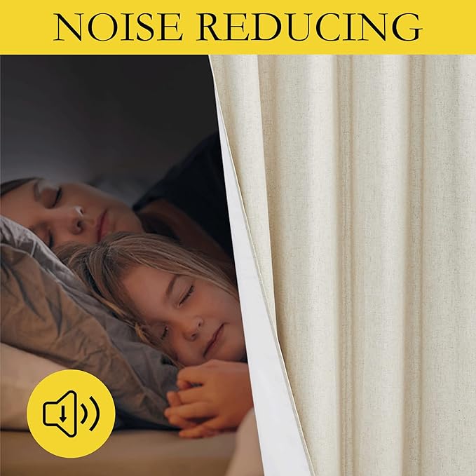 NICETOWN Natural Linen Curtains 45" Long with Noise Reducing for Small Window, 52" Wide, 2 PCs, Complete Blackout Drapes, Thermal Insulated & Noise Reducing Window Draperies with White Liner