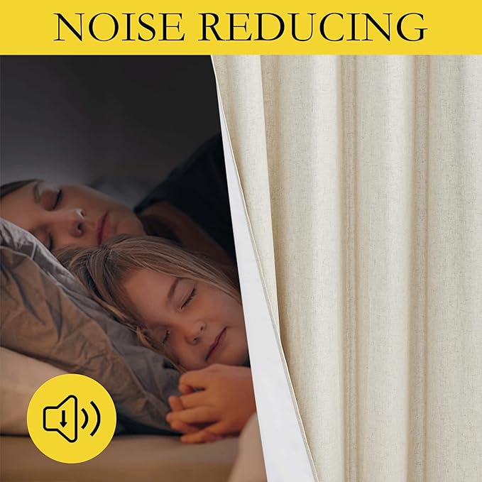 NICETOWN Natural Bedroom Full Blackout Linen Curtain Panels Set of 2, 42" by 72", Thick Insulated Classic Grommet Blackout Draperies with White Thermal Insulated Liner for Windows