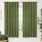 LAMIT Faux Linen Curtains 63 inches Long for Bedroom, Rod Pocket Thick Linen Drapes Light Filtering Privacy Window Christmas Decor Curtains for Living Room, 2 Panels (52 x 63 Inch, Olive Green)