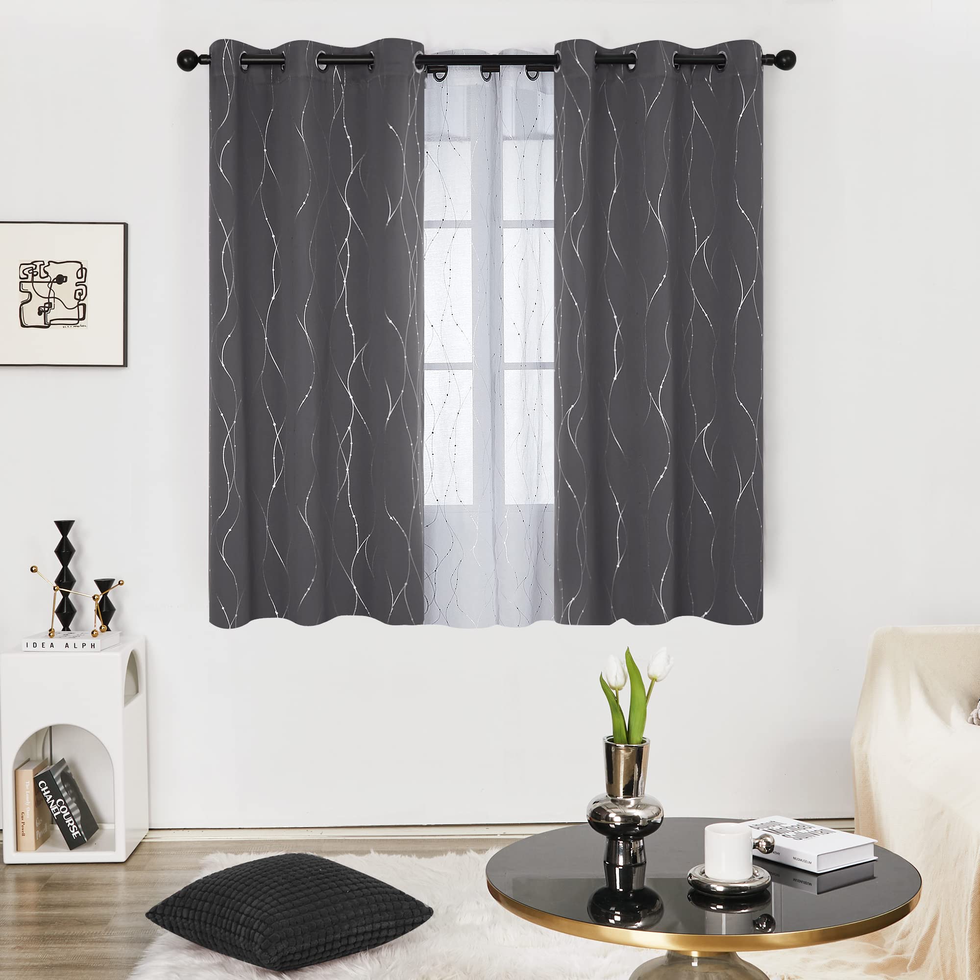 Deconovo Living Room Curtains 63 Inches Long, Blackout Curtains for Bedroom